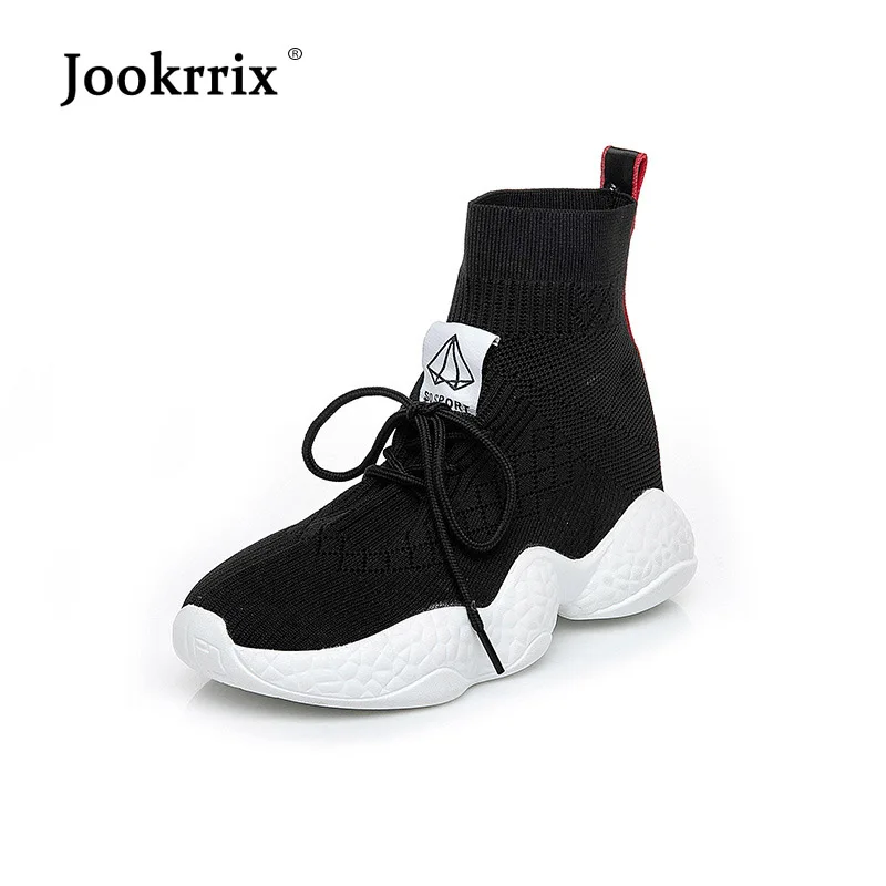 

Jookrrix Casual Sock Shoes High Top Women Fashion Brand White Sneakers Lady chaussure Autumn Female Elasticity footware Lace Up