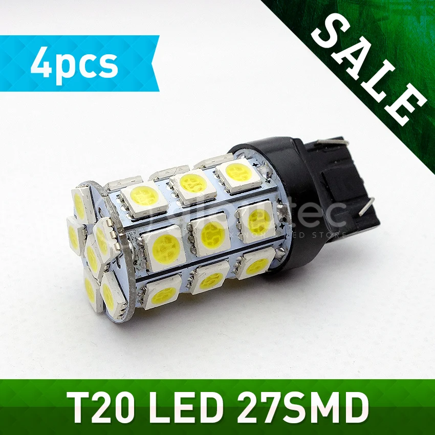 Акция 4 шт. T20 белый 27SMD 5050 светодиодный автомобильный стоп-сигнал задний лампа WY21W