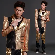 Мужской Модный глянцевый весенний отложной воротник оснастить Мужские t Производительность Мужской Блейзер dj тонкий золотой блестка певица одежда