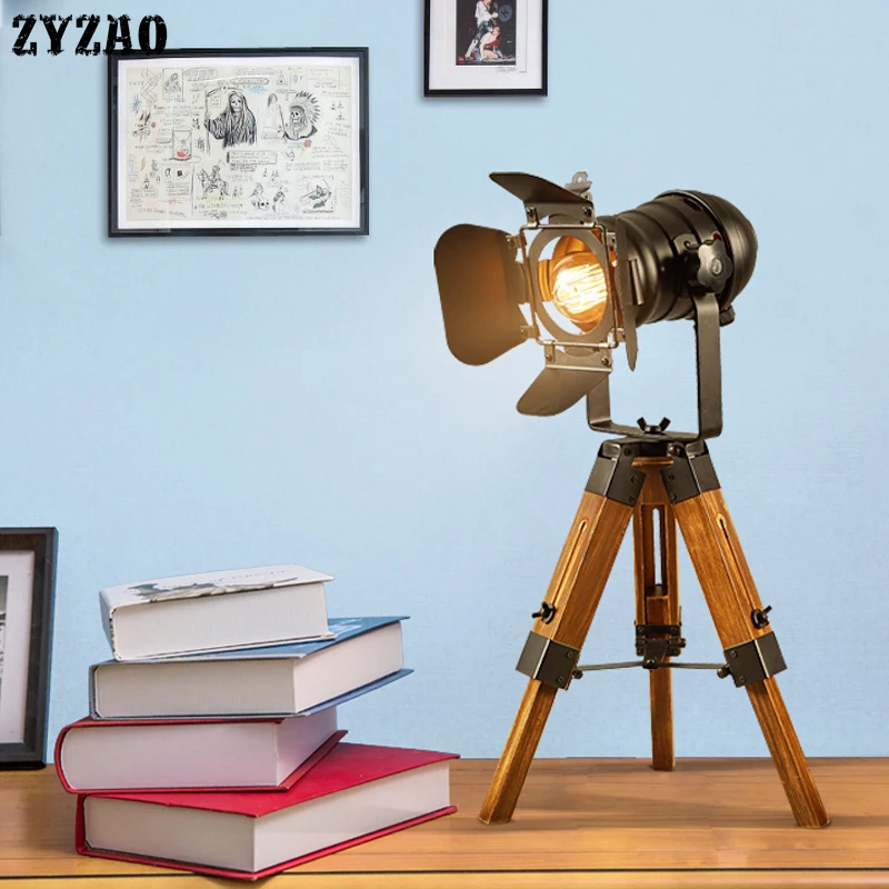 

Vintage Loft Industrial Wind Table Lamp Iron Wood Foyer Bedroom Lamp Home Deco Retro Desk Lamp Living Room Table Lights Art Deco