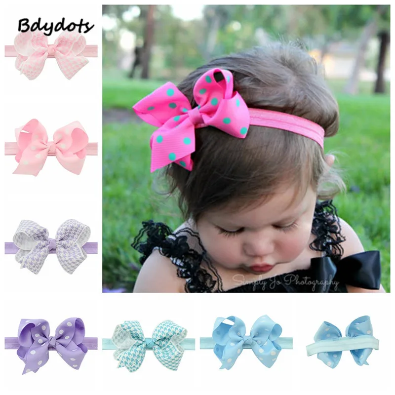 

6Pcs/Lot New Kids Dots And Striped Ribbon Kids Head Wraps Hair Elastic Bands Ribbon Bows Tiara Satin Hairband Baby Accessories