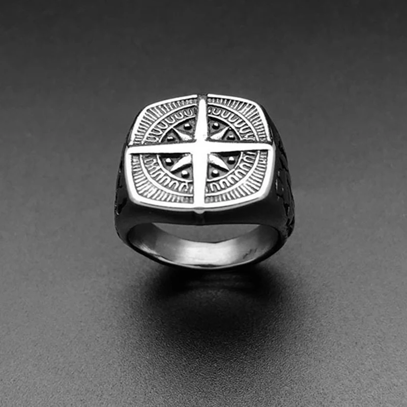 

New Mens Ring Simple Design Compass Ring Silver Stainless Steel fashion Black Band Rings For Women Men Navigator Rings Jewelry