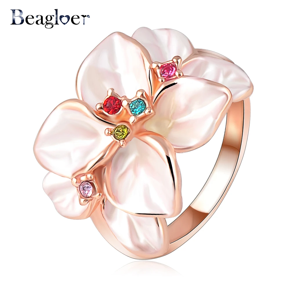 Beagloer Hotting Sale Jewelry Ring With Rose Gold Color Austrian Crystal Black Enamel Flower/Wedding Ring For Women Ri-HQ1006