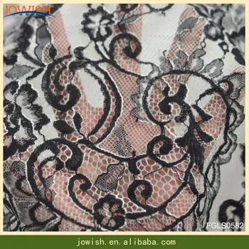 

2018 high quality French Unique Style Chantilly Lace Trim Double Edge Gold Black Eyelash Lace Fabric For Craft, Table, Clothes