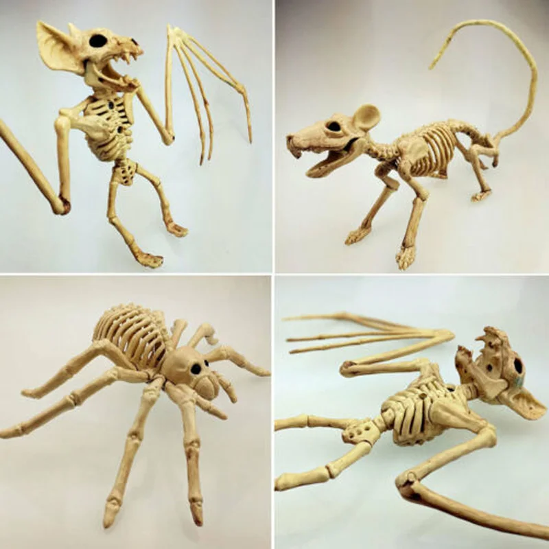 Halloween Decoration Bone Props Animals Skeleton Ornaments Bat Spider Mouse Crow Bones Hallowmas Horror House Party Decor