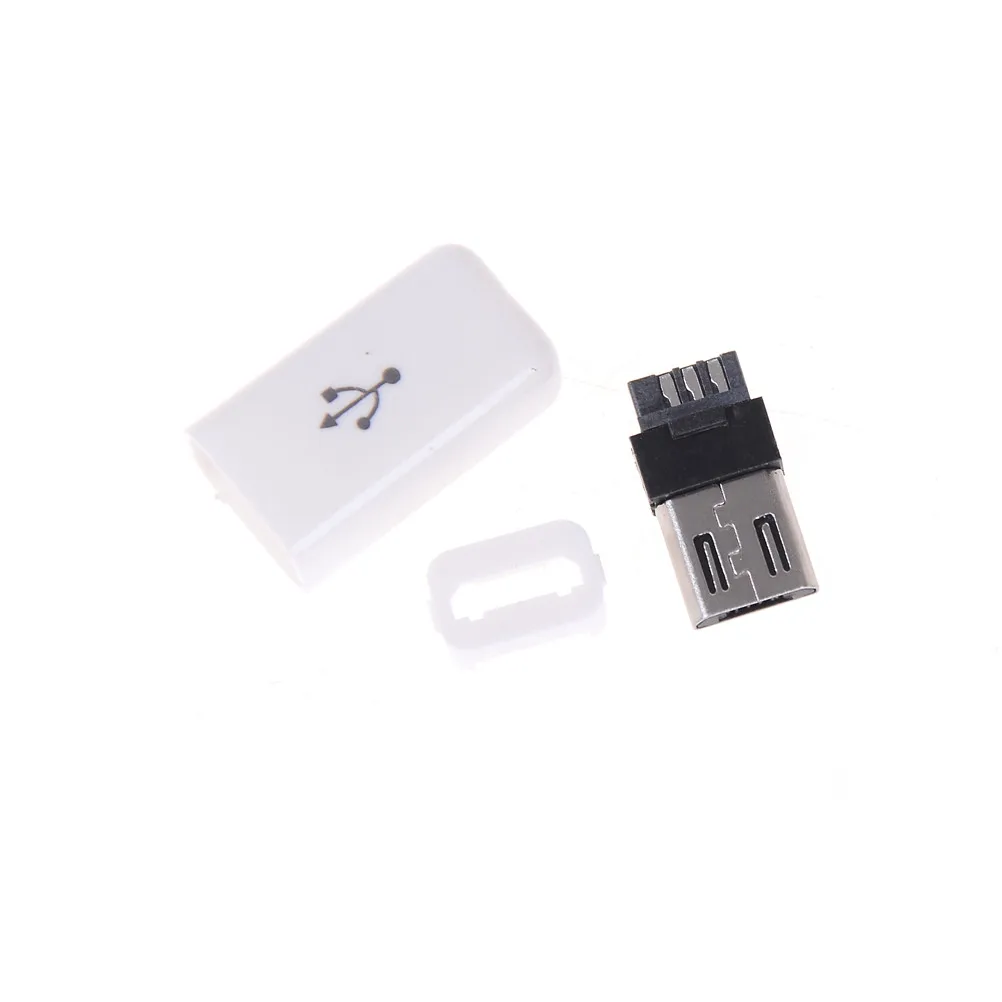 10PCS/Set 4 in 1 DIY Micro USB Welding Type Male Plug Connector w/Plastic Cover white Wholesale