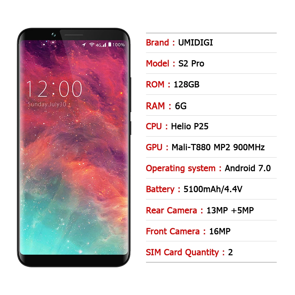 Umidigi S2 Pro P25 6 ГБ Оперативная память 128 Встроенная 5100 мАч Android 7.0 мобильный телефон Octa