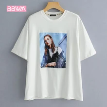 Новинка лета, топ с коротким рукавом, тонкая белая футболка с принтом, короткий рукав, корейский женский топ, круглый вырез, свободный