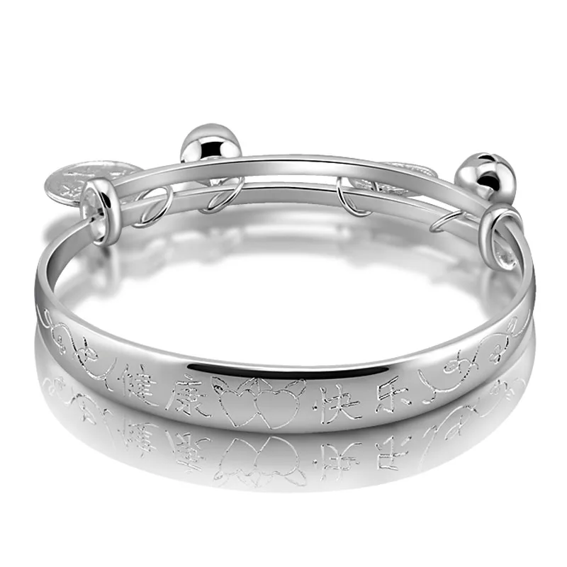 Vintage Chinese silver children's jewelry. Solid 925 sterling silver cute baby bracelet. Silver