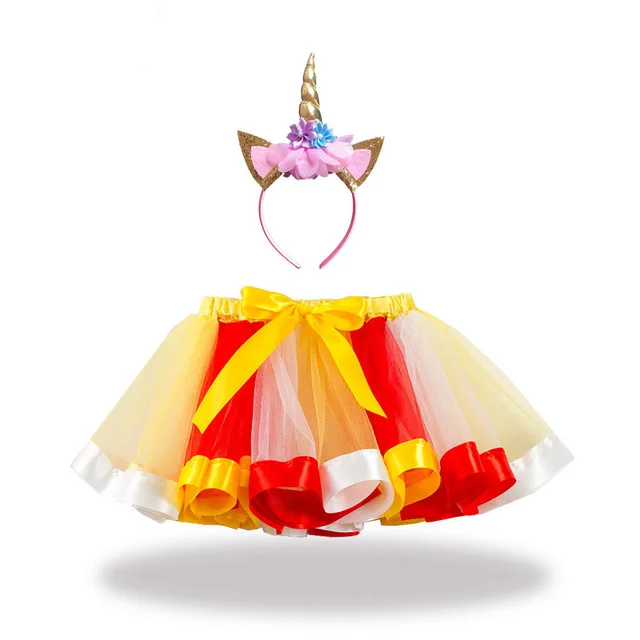 Юбка-пачка принцессы для малышей Детское бальное платье, одежда для маленьких девочек Радужная детская Праздничная юбка-пачка для девочек 1 повязка на голову с единорогом - Цвет: 88