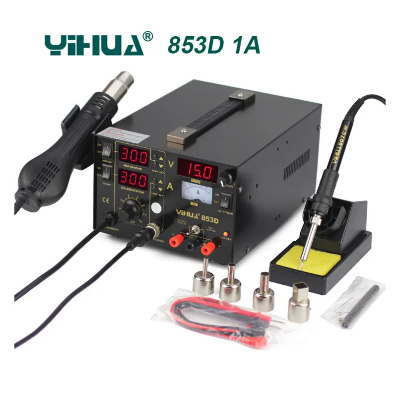 YIHUA 853D 1A SMD DC источник питания горячий воздушный пистолет паяльник паяльная станция интеллектуальный контроль температуры 853D 5A 853D - Цвет: 853D 1A