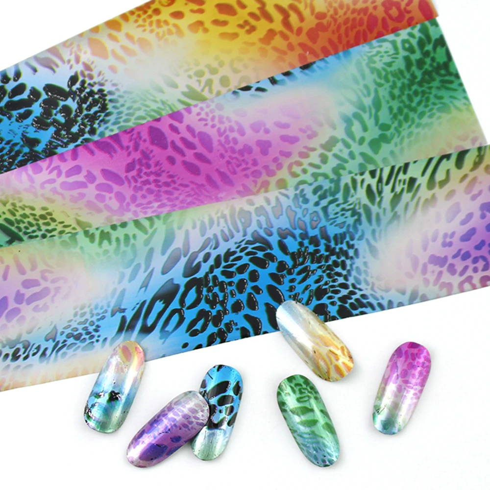 

16pcs/Sets Leopard Print Transfer Sticker Charm Nail Foils Design Holographic Art Sticker Adhesive Decals Nail Decorations
