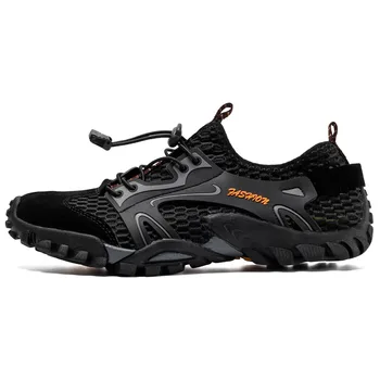 

2019 Men's Outdoor solid color casual shoes mesh breathable non-slip wear hiking hiking shoes big plus Large size shoes 39-50