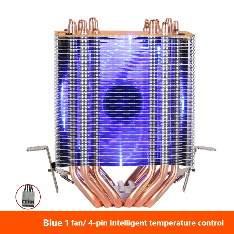 Кулер для процессора, высокое качество, 6 тепловых трубок, двухбашенное охлаждение, 9 см, RGB вентилятор, поддержка 3 вентилятора, 4-контактный вентилятор для процессора Intel и для AMD - Цвет лезвия: Blue 1 fan