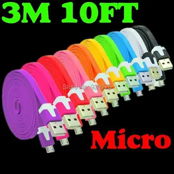 

3M 10FT Noodle flat Micro Usb cable Accessory Bundles for HTC &Samsung Galaxy S3 S2& Nokia& LG &Sony cheap price