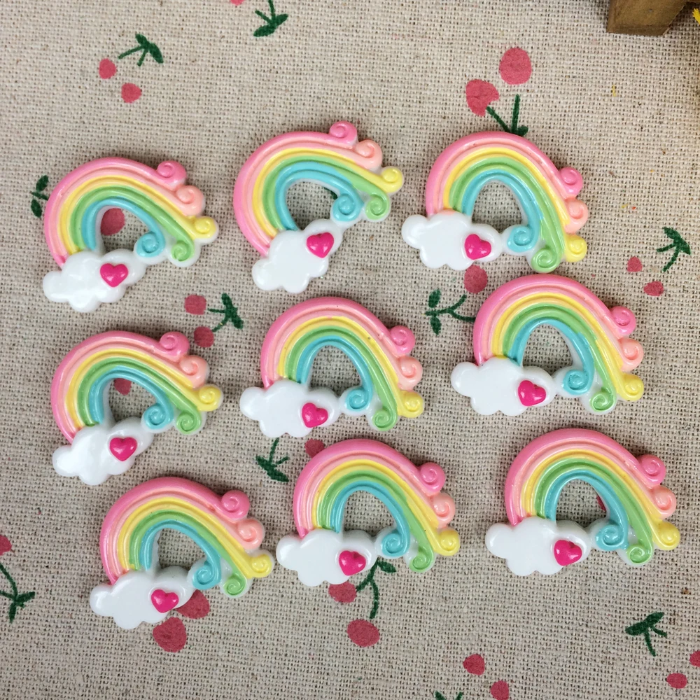 

10Pieces Flat Back Resin Cabochon Kawaii Rainbow Flatback Scrapbooking Accessories Decorative Craft For Hairbow Center:25*36mm