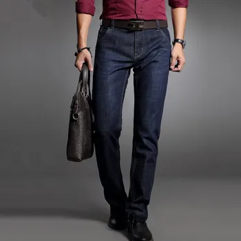 

Dark blue Plus Size Leisure Denim Pants stretch for Men Business Classic Male Jeans Autumn New Straight Fashion Jeans Homme