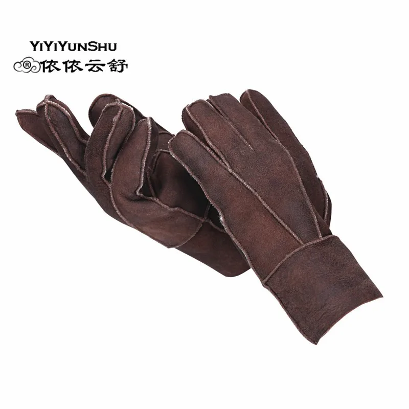 Yiyyunshu мужские перчатки из овчины, натуральная кожа, варежки, ручная работа, толстые зимние теплые перчатки из натурального меха, мужские кожаные перчатки