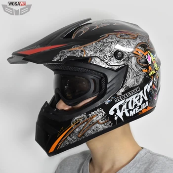 

WOSAWE Moto Motocross Helmet Motorcycle Off Road Safety Protection Gear Motorbike Racing Dirt Bike Helmet with motorcycle gloves