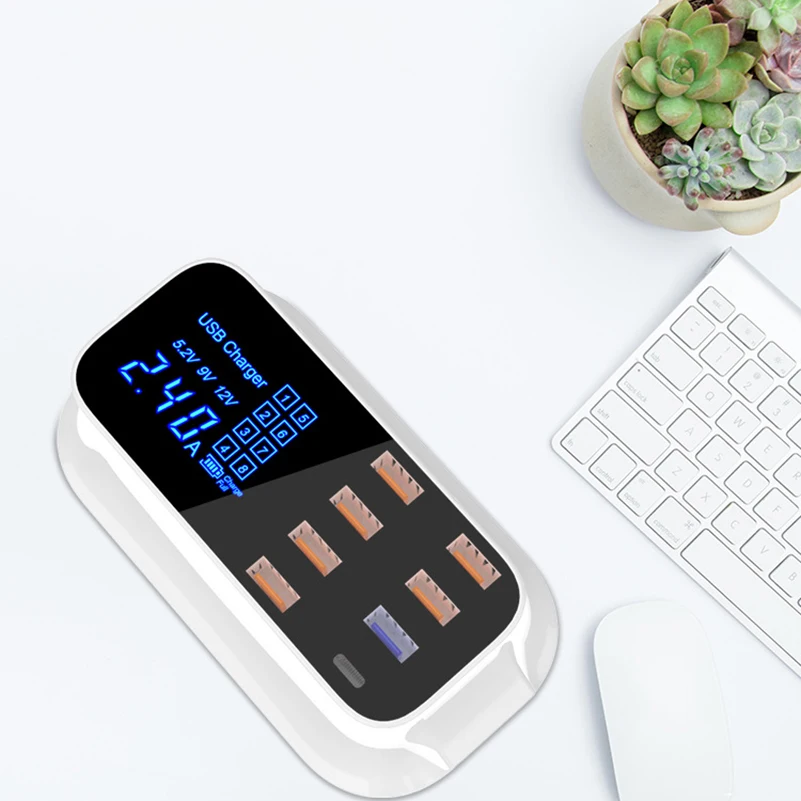 Quick Charge 3.0 Fast Charging Power Adapter Smart USB Type C LED Display Charger Dock for iPhone Samsung Phone Desktop Charger