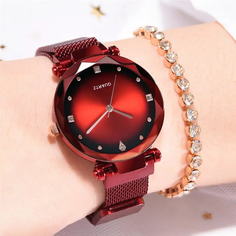 

Women Luxury Diamond Watch Magnetic Mesh Band Stainless Steel Quartz Wristwatch Ladies Female Luxury Watches Starry Sky Clock