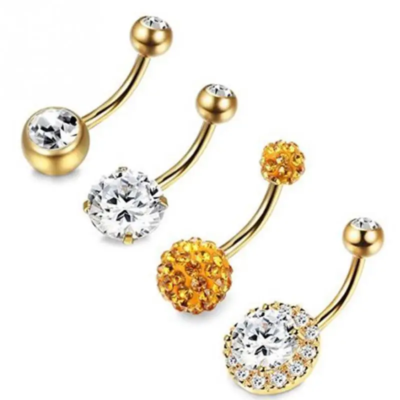 Navel Ring 4PCS/lot Stainless Steel Crystal Navel Nail Button Rings