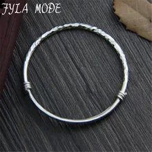 Fyla Mode S999 Thai Silver Antique Silver Simple Wiring Bracelet Adjustable Expandable Wire Bangles 3mm 15G WTB045