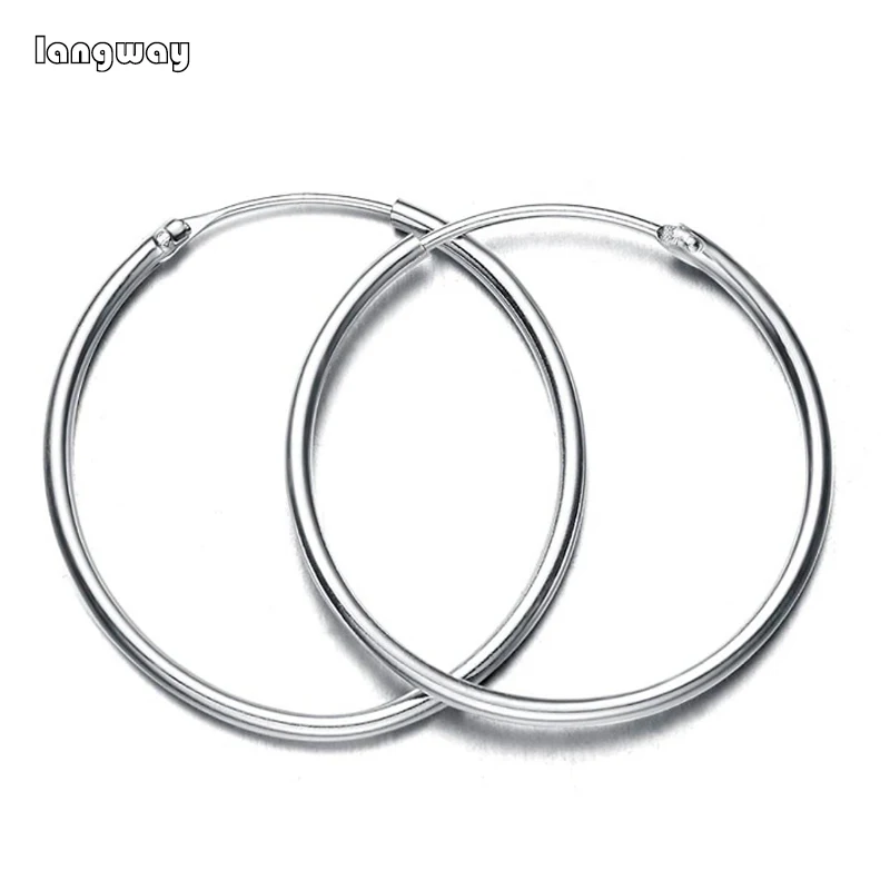 Large Size Medium Size 925 Sterling Silver Big Hoop Earrings For Women Simple Silver-plated Round Circle Earrings Hoops Earings