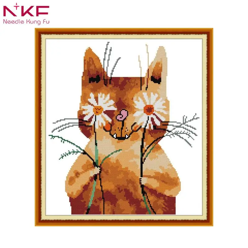 

NKF New arrival Shy cat Needlework DIY Handmade 11CT 14CT Cross Stitch Sets For Embroidery kits Gift home decor