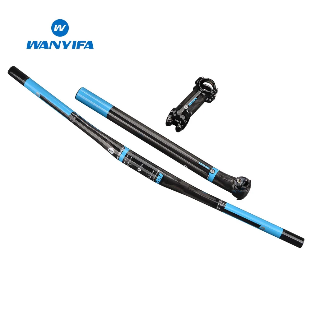 

Wanyifa Blue Carbon Fiber Mtb Bicycle Handlebar Set Flat Handlebar + Stem + Seatpost Mountain Bike Parts