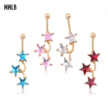 1pc Fashion Surgical Steel Gold Color Stars Navel Belly Button Rings Bar Piercing Sexy Body Jewelry for Women CZ navel piercing