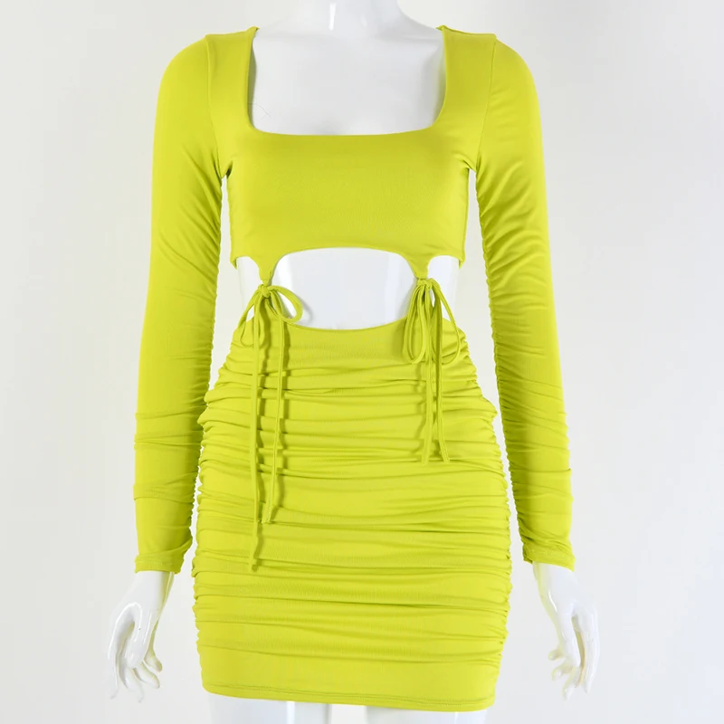 Forefair Long Sleeve Sexy Party Dress Hollow Out  (15)