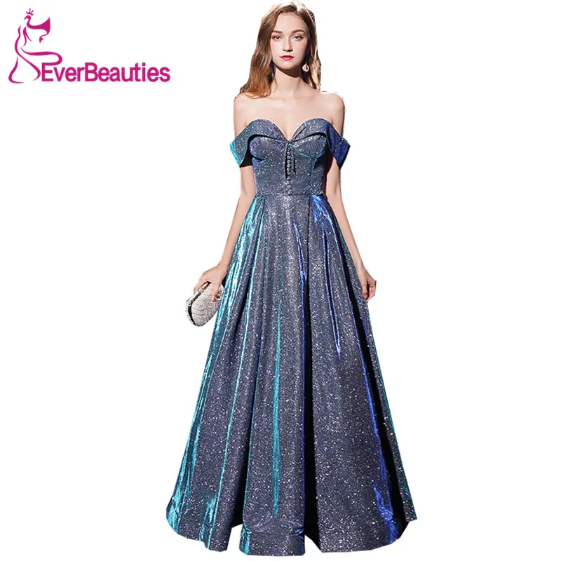 

Abendkleider 2019 Evening Dresses Long Sequins Boat Neck Formal Dress Abiye Gece Elbisesi Robe De Soiree Evening Gown
