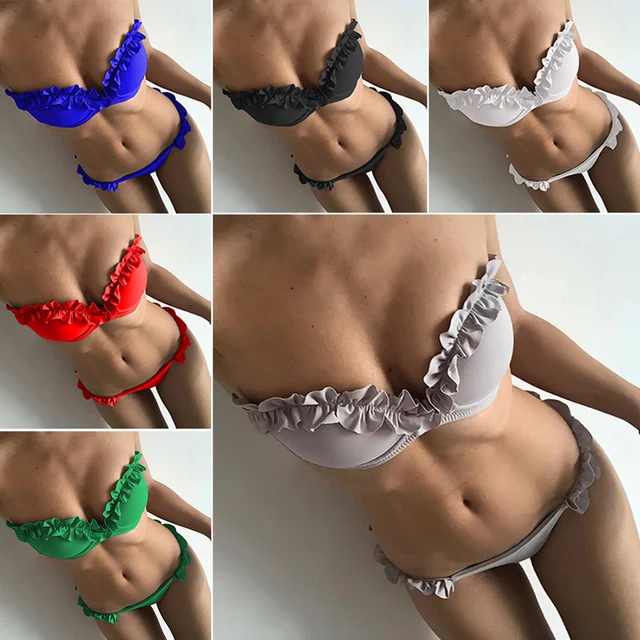 Best Offers Hot bathing suit 2018 sexy ruffles swimwear women swimsuit push up bikinis maillot de bain femme biquinis brazilian bikini set