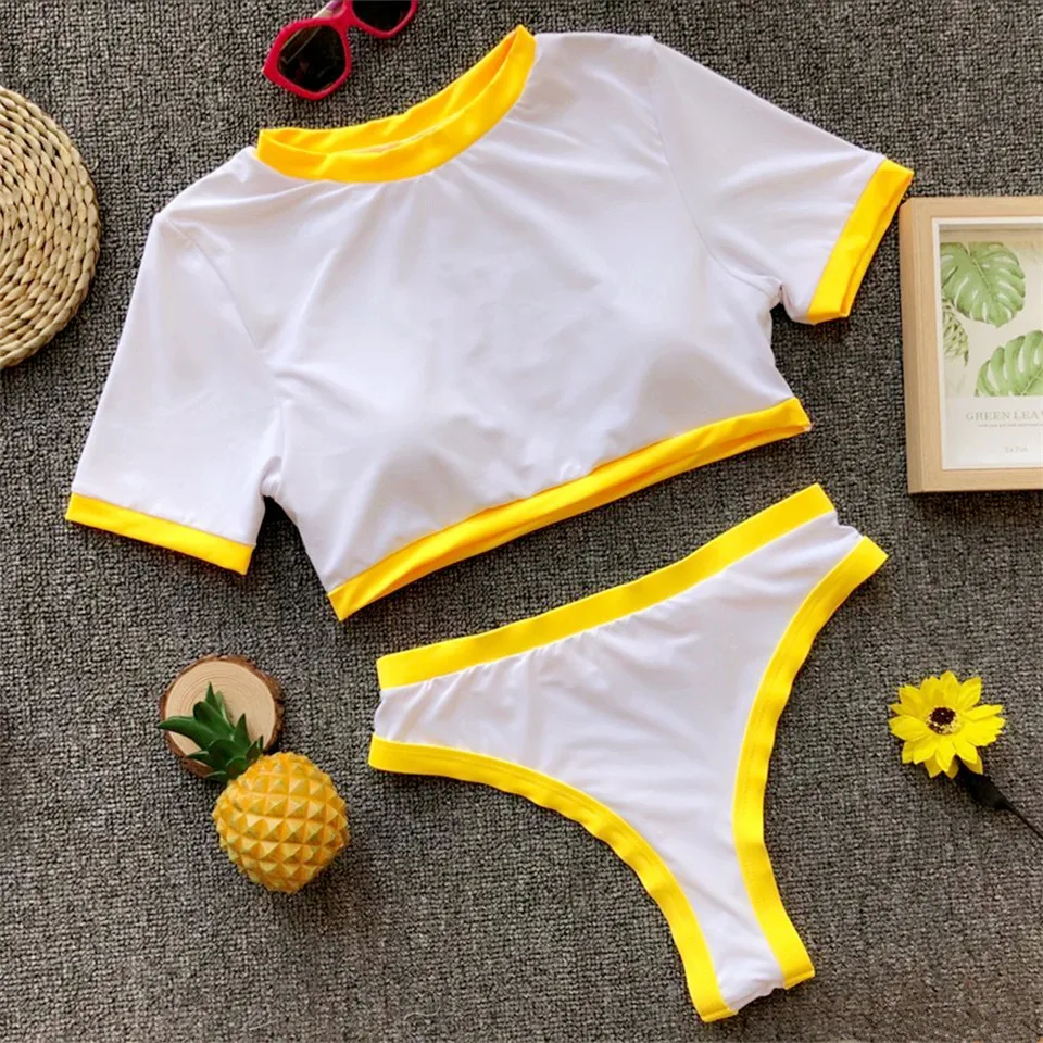 Bikinis Sports Swimwear Women Swimming Brazilian Bikini Thong Bathers Female T-shirt Swimsuit Bathing Suit Two-piece Suits - Цвет: 07