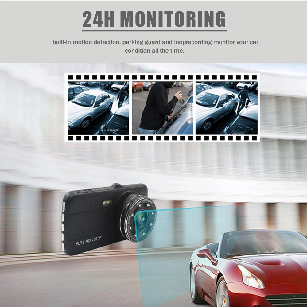4,0 дюймов ips экран Автомобильный видеорегистратор 1080P двойной объектив авто камера ночного видения Dash Cam с камерой заднего вида видеокамера DVRs