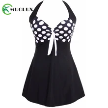MUOLUX 2020 Stripe Padded Halter Swimwear Women One Piece Swimsuit Skirt Bow Beachwear Bathing suit Swimwear Dress Plus size 4XL print floral one piece swimsuit summer dress padded widen shoulder strap sexy halter plus m 4xl skirted bathing suit