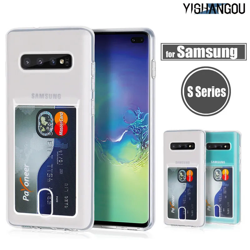 

YISHANGOU Card Slots Cards Holder Case For Samsung Note 10 Plus Clear Transparent Soft Silicone Cover For Samsung S10 Cover