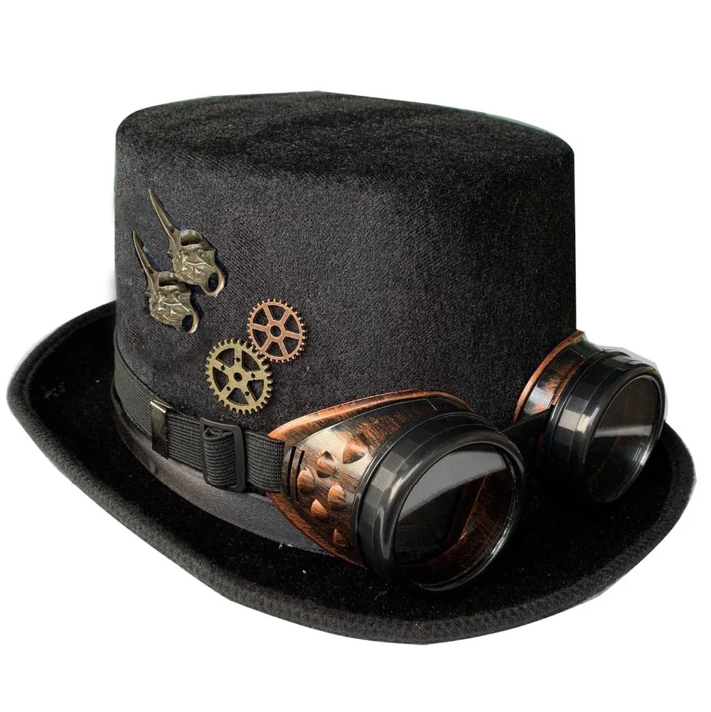 Victorian Steampunk Top Hat Goggles Industrial Gears Bullet Costume 3 style