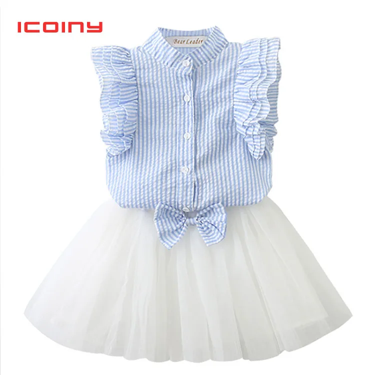 

Menoea Girls Sets Summer Cute Girls Clothing Sets Butterfly Sleeve Kids Clothes Striped T-shirt+Bow Mesh Skirt 2Pcs Girls Suits