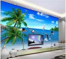 

3d wallpaer custom photo non-woven mural Sea coconut trees seagulls decoration painting 3d wall murals wallpaper for walls 3d