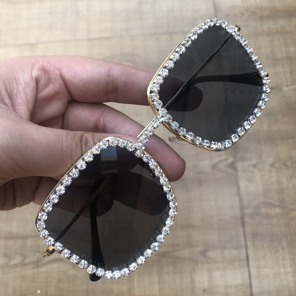 Большие металлические Мужские квадратные солнцезащитные очки с бриллиантовым зеркалом, модные негабаритные женские солнцезащитные очки с прозрачными линзами, очки Gafas de sol