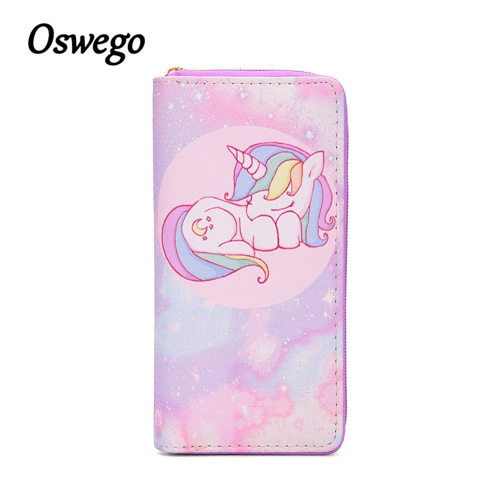 

OSWEGO Wallet Women PU Long Unicornio Clutch Wallet Cartoon Fashion Zipper Unicornio Cute Womens Wallets And Purses 2018