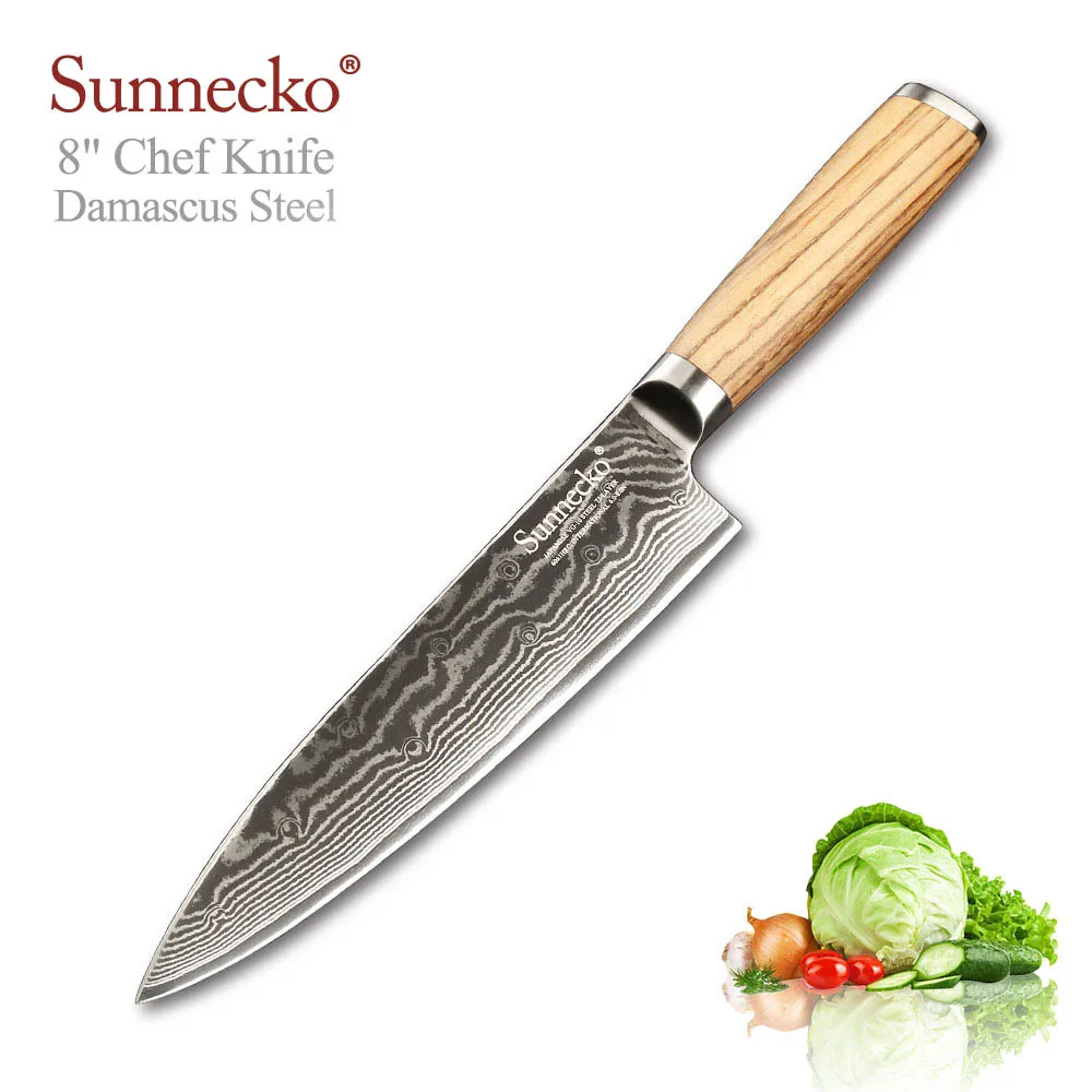 Sunnecko оригинальная деревянная ручка Дамасская сталь кухонный нож японский VG10 профессиональные " поварские ножи подарок давая антипригарный нож - Цвет: 8inch Chef Knife
