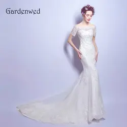 Gardenwed Рубашка с короткими рукавами Свадебные платья Русалочки 2019 белый блестками аппликации Кружева Свадебные платья Vestido De Noiva