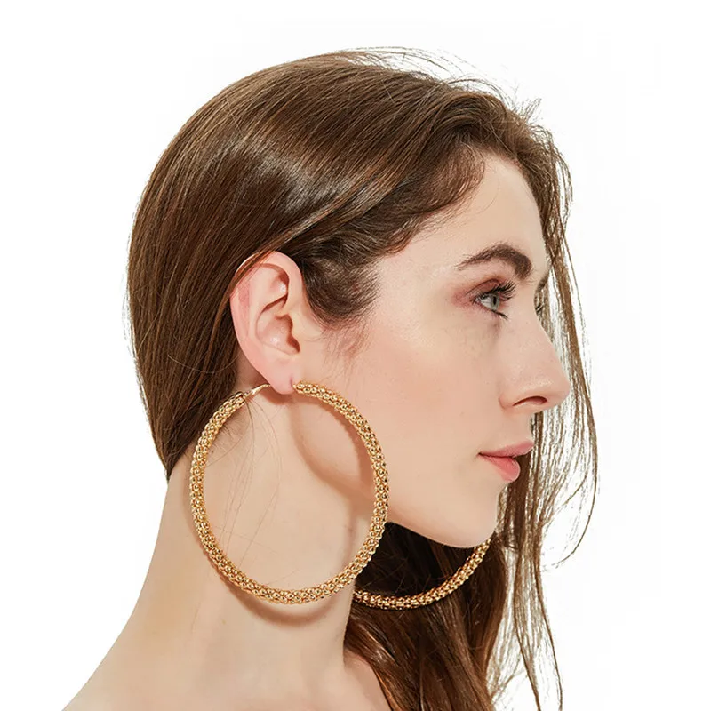 

1 pair Beauty Fashion Chunky Hyperbole Gold Big Oversize Huge Hoop Earrings 10cm Round Hoops For Women Jewelry Accessories