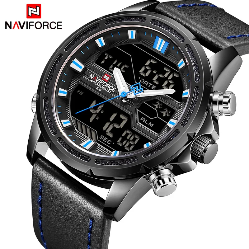 

2018 Men Watches Top Brand NAVIFORCE Fashion Leather Quartz Wrist Watch Mens Military Sports LED Digital Clock Relogio Masculino