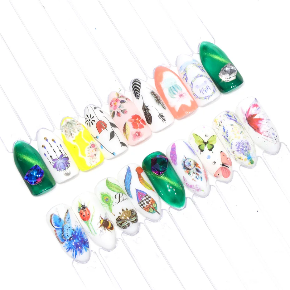 40 шт черные переводные наклейки для ногтей цветы бабочки перо тату слайдер для украшения ногтей маникюрный LASTZ608-658