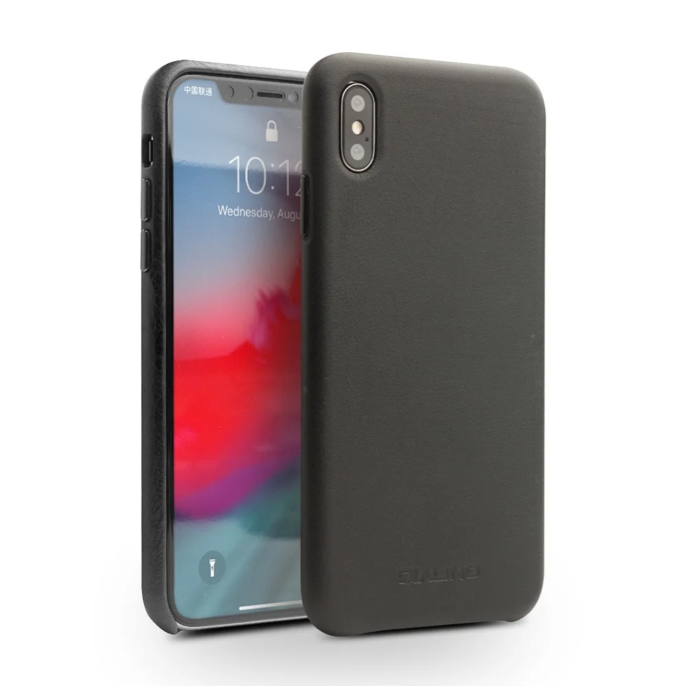QIALINO чехол для телефона из натуральной кожи для Apple iPhone X/XS, модный роскошный Ультратонкий чехол ручной работы для iPhone XS Max - Цвет: Black
