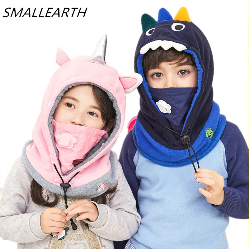 

New Children Winter Cartoon Hooded Hat Lovely Animal Child Hooded Cap Baby Boy Girl Hats Masked Hood Cap for Kids 1~12 Years Old